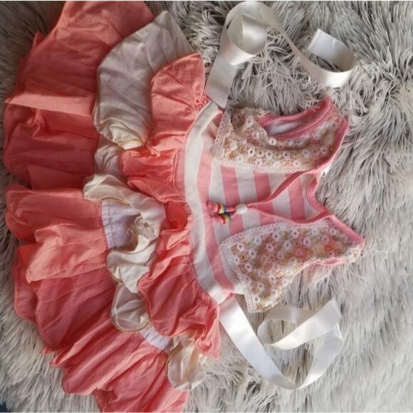 Girls Kajol Dress 16 With Lace & Ribbon Accents layered pretty Pink & White 3-9m - Picture 3 of 4